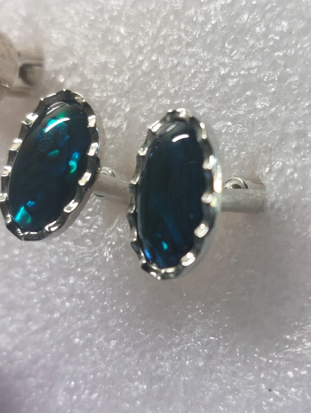 Vintage Estate Silvertone Mens Cufflinks Cabochon Abalone Onyx Style, Lot of 3